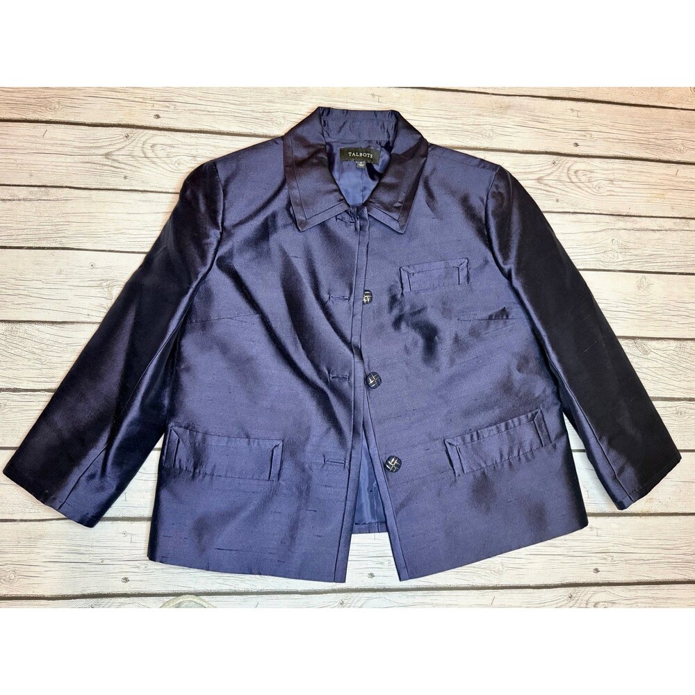 TALBOTS LADYS SILK WOOL BUTTON FRONT EVENING PARTY JACKET SUIT SIZE 8